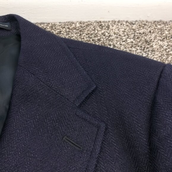Polo Ralph Lauren Corneliani Blazer Sport Coat Flax Linen Blue Herringbone 44R - Picture 3 of 13